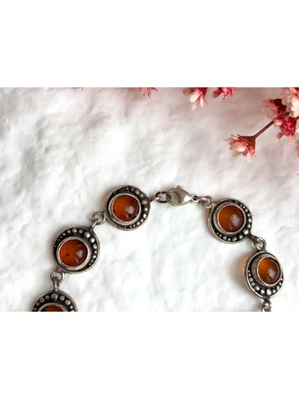 Natural Baltic Amber Modernist Chainlink Sterling Silver 925 Vintage Bracelet